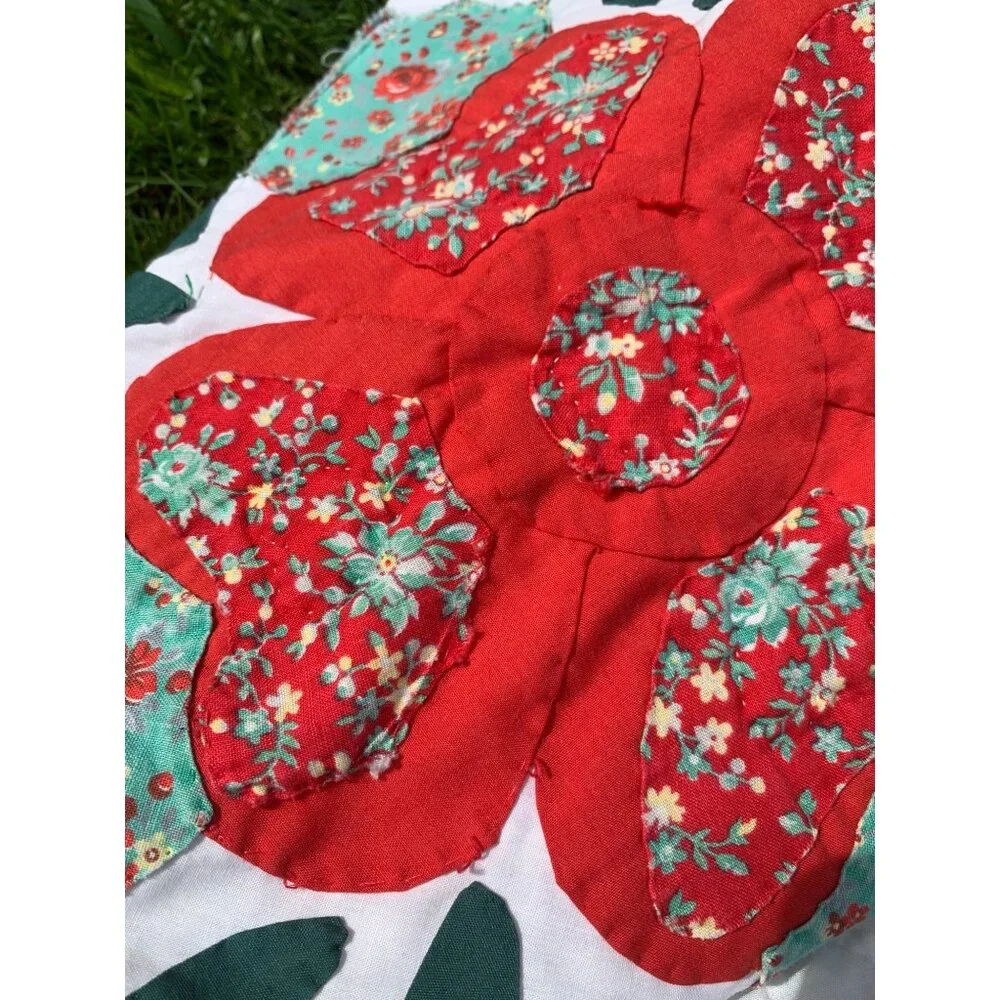 Vintage Lancaster Country Rose Applique` Hand Sewn Quilt 90X70